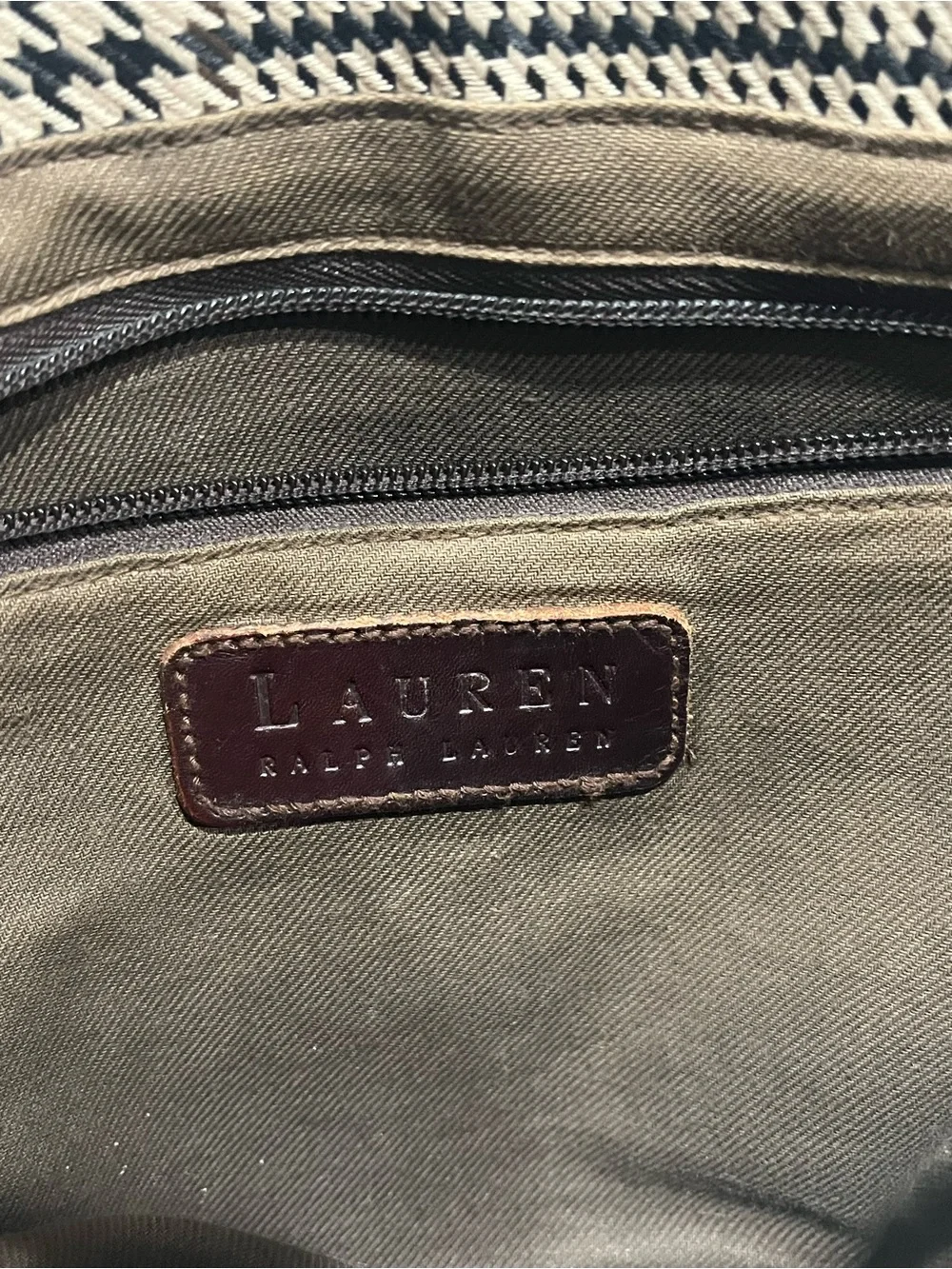 Ralph Lauren Heather Glen Houndstooth Tote with Leather Trim & Braided Strap